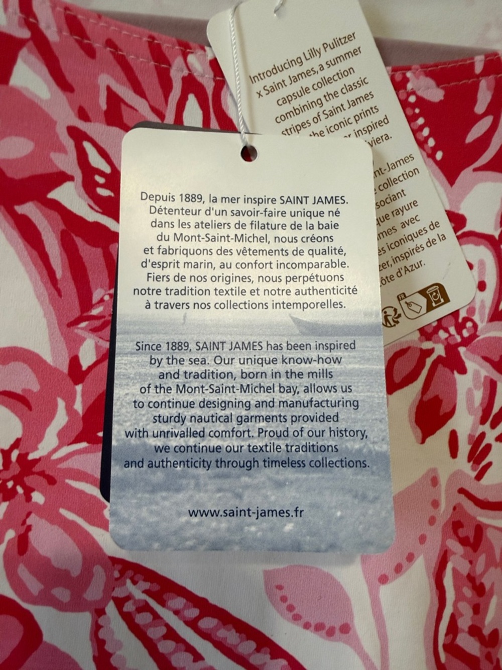 Lilly Pulitzer Saint James Collab Pink Floral Short Sleeve Athleisure Tee - Picture 10 of 10